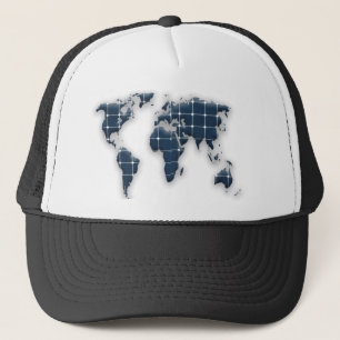 Map of the world with photovoltaic solar panels. trucker hat