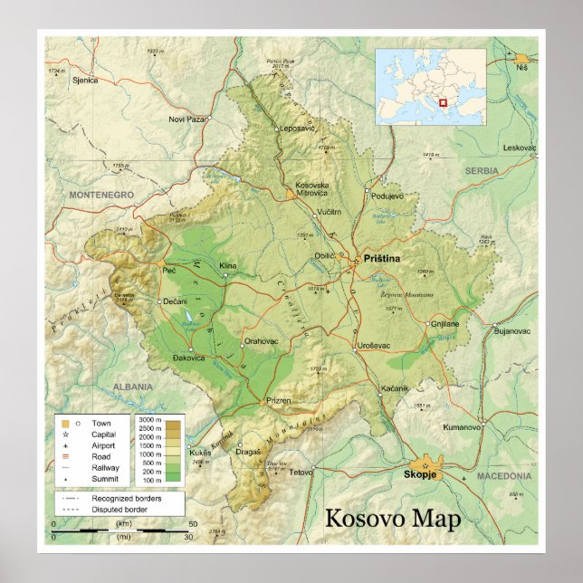 Map of the Yugoslavian Serbian Province of Kosovo Poster (Front)