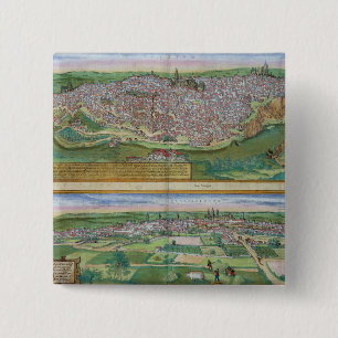 Map of Toledo and Valladolid, from 'Civitates Orbi 15 Cm Square Badge