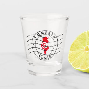 Map of Tunisia, Postal Passport Stamp, Travel Stam Shot Glass