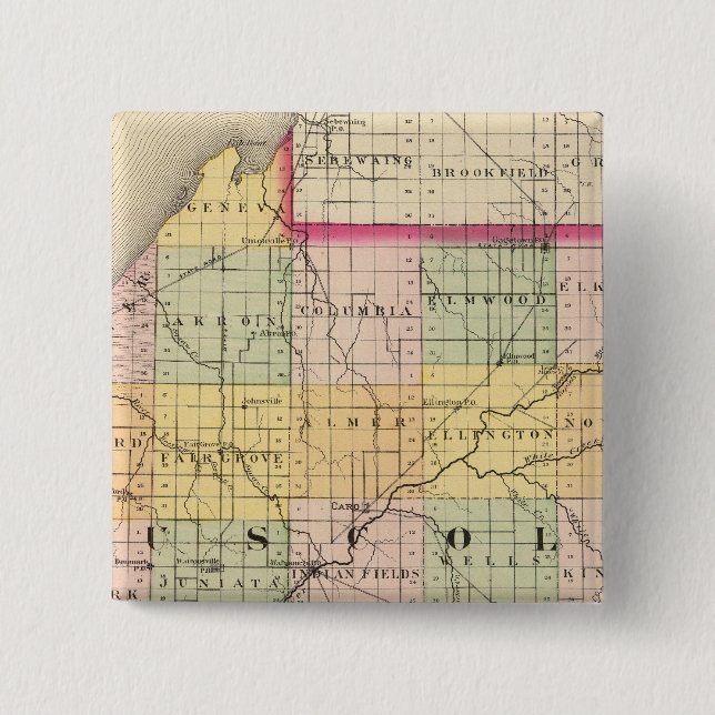 Map of Tuscola County, Michigan 15 Cm Square Badge (Front)