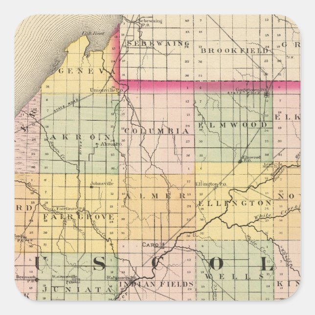 Map of Tuscola County, Michigan Square Sticker (Front)