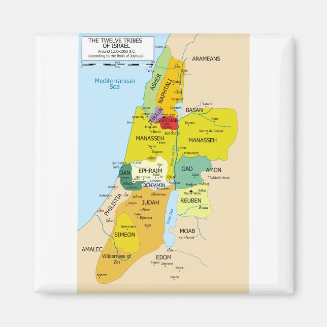 Map of Twelve Tribes of Israel from 1200 to 1050 Magnet (Front)