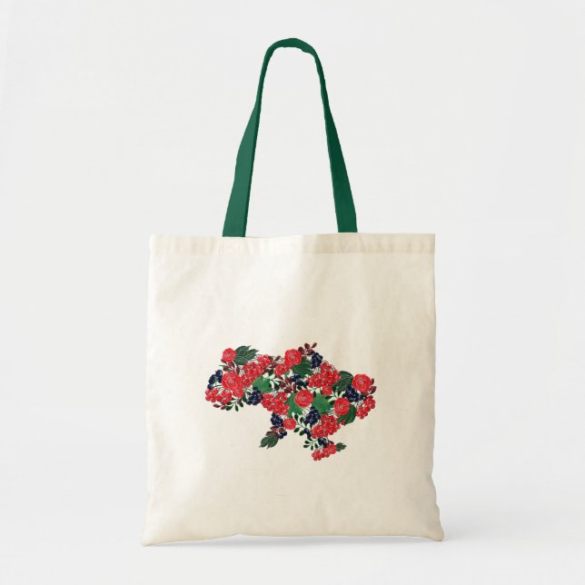 Map of Ukraine from flowers and viburnum berries Tote Bag (Front)