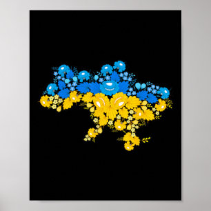 Map Of Ukraine With Flowers Ukrainian Power Poster