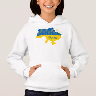 Map of Ukraine with sunflower and Ukrainian flag