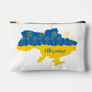 Map of Ukraine with sunflower and Ukrainian flag Accessory Pouch