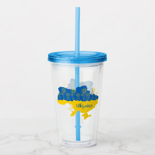 Map of Ukraine with sunflower and Ukrainian flag Acrylic Tumbler