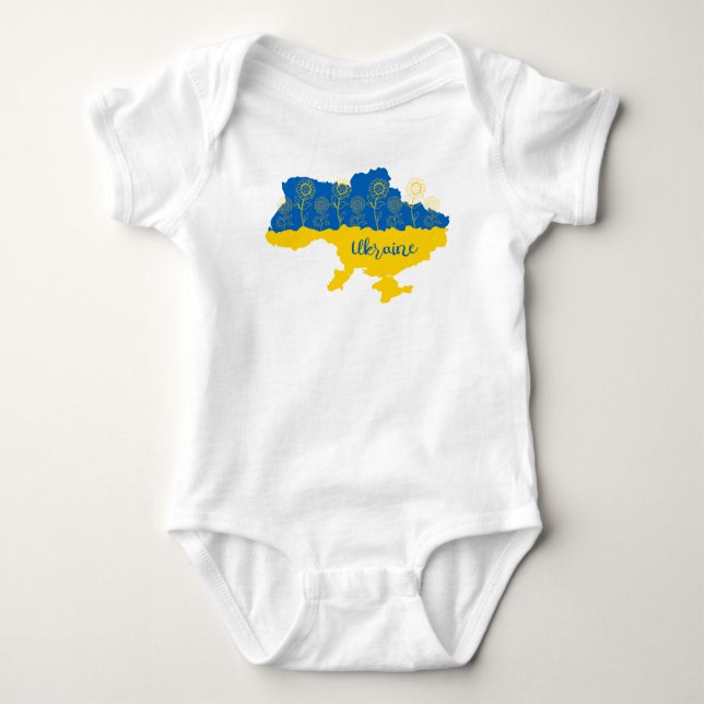 Map of Ukraine with sunflower and Ukrainian flag Baby Bodysuit (Front)