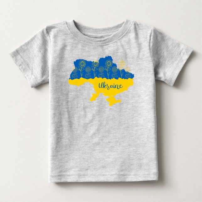 Map of Ukraine with sunflower and Ukrainian flag Baby T-Shirt (Front)