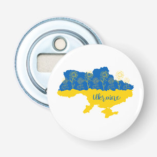 Map of Ukraine with sunflower and Ukrainian flag Bottle Opener
