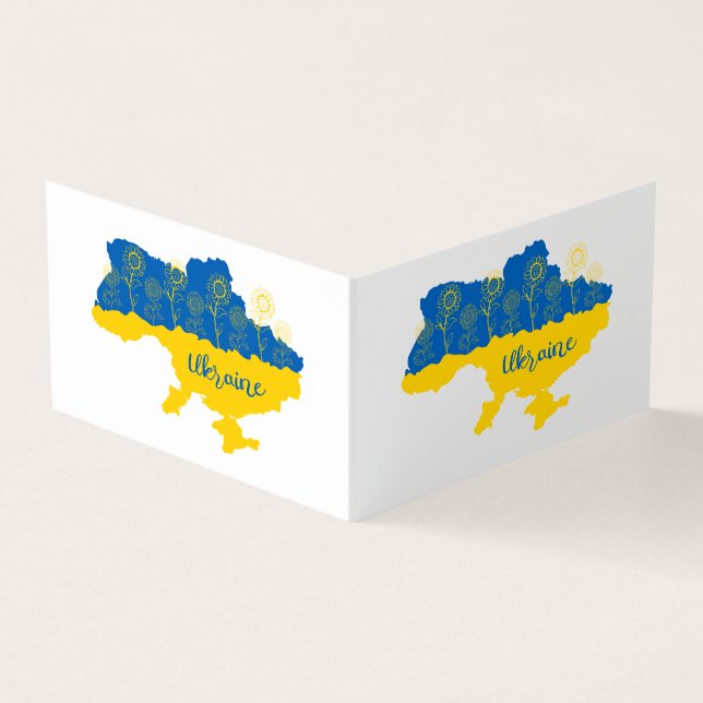 Map of Ukraine with sunflower and Ukrainian flag Business Card (Outside)