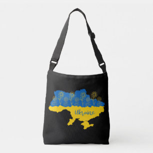 Map of Ukraine with sunflower and Ukrainian flag Crossbody Bag
