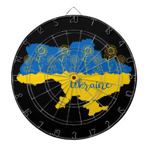 Map of Ukraine with sunflower and Ukrainian flag Dartboard