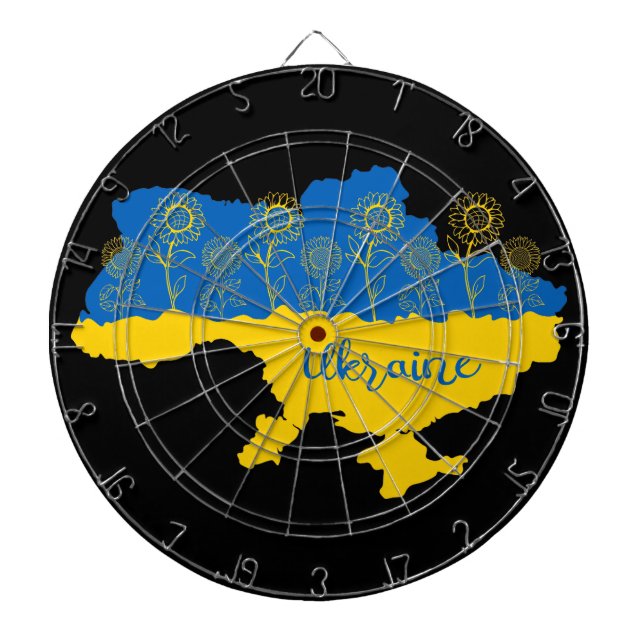 Map of Ukraine with sunflower and Ukrainian flag Dartboard (Front)