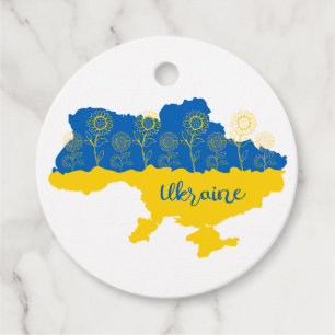 Map of Ukraine with sunflower and Ukrainian flag Favour Tags