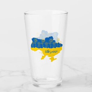 Map of Ukraine with sunflower and Ukrainian flag Glass