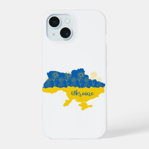 Map of Ukraine with sunflower and Ukrainian flag iPhone 15 Case
