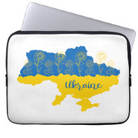 Map of Ukraine with sunflower and Ukrainian flag