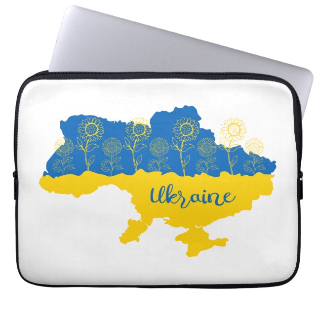 Map of Ukraine with sunflower and Ukrainian flag Laptop Sleeve (Front)