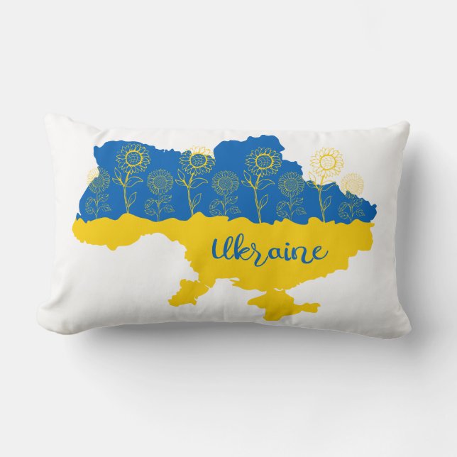 Map of Ukraine with sunflower and Ukrainian flag Lumbar Cushion (Front)