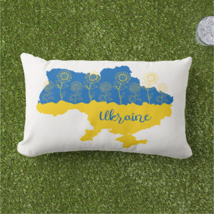 Map of Ukraine with sunflower and Ukrainian flag Lumbar Cushion