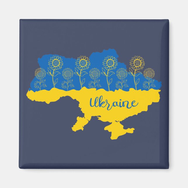 Map of Ukraine with sunflower and Ukrainian flag Magnet (Front)