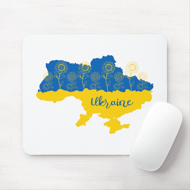 Map of Ukraine with sunflower and Ukrainian flag Mouse Pad (With Mouse)