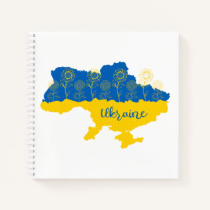 Map of Ukraine with sunflower and Ukrainian flag Notebook
