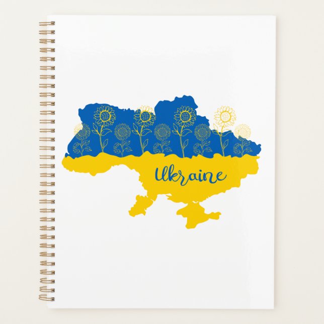 Map of Ukraine with sunflower and Ukrainian flag Planner (Front)