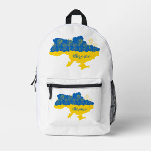 Map of Ukraine with sunflower and Ukrainian flag Printed Backpack