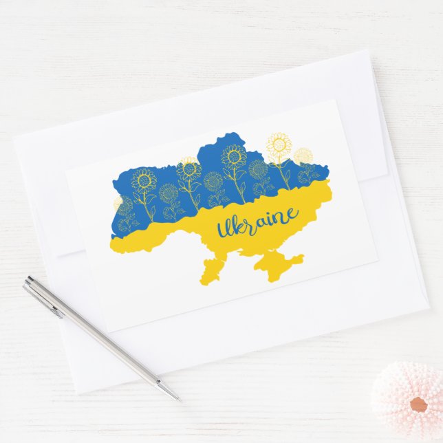 Map of Ukraine with sunflower and Ukrainian flag Rectangular Sticker (Envelope)