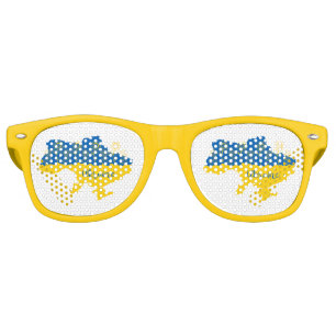 Map of Ukraine with sunflower and Ukrainian flag Retro Sunglasses