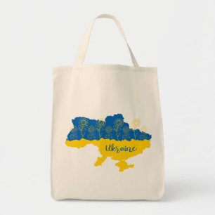 Map of Ukraine with sunflower and Ukrainian flag Tote Bag