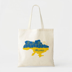 Map of Ukraine with sunflower and Ukrainian flag Tote Bag