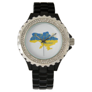 Map of Ukraine with sunflower and Ukrainian flag Watch