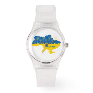 Map of Ukraine with sunflower and Ukrainian flag Watch