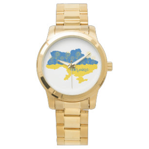 Map of Ukraine with sunflower and Ukrainian flag Watch
