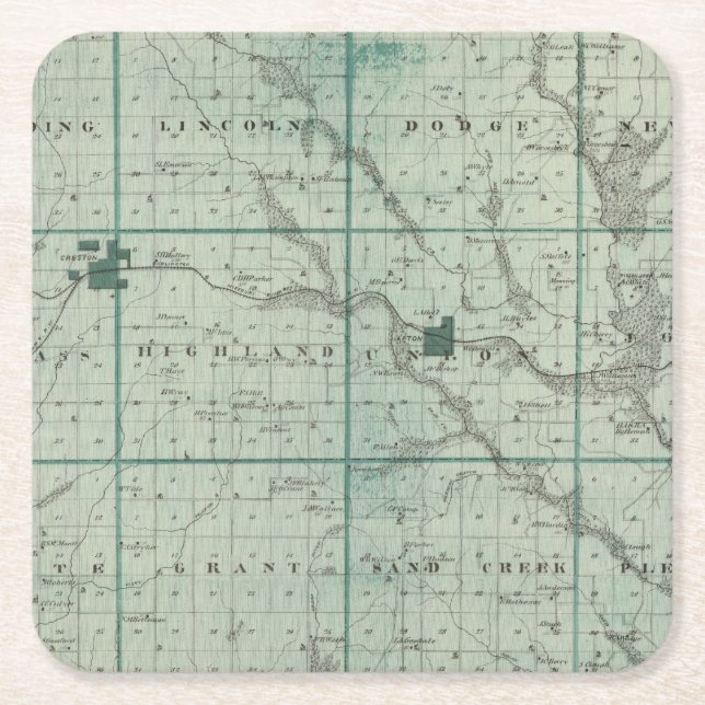 Map of Union County, State of Iowa Square Paper Coaster (Front)