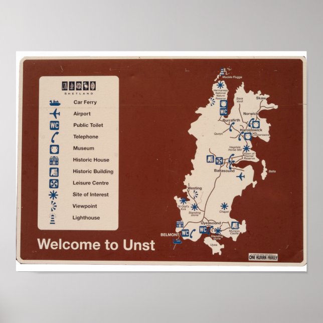 Map of Unst, Shetland Isles Ireland Poster (Front)