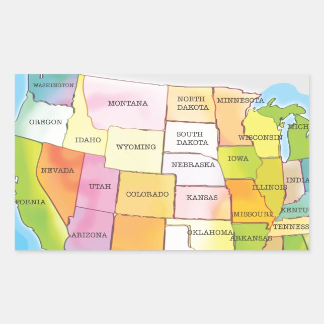 Map of USA States Rectangular Sticker (Front)