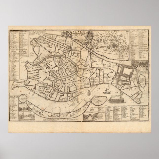 Map of Venice by Nicolas de Fer 1725 Poster (Front)