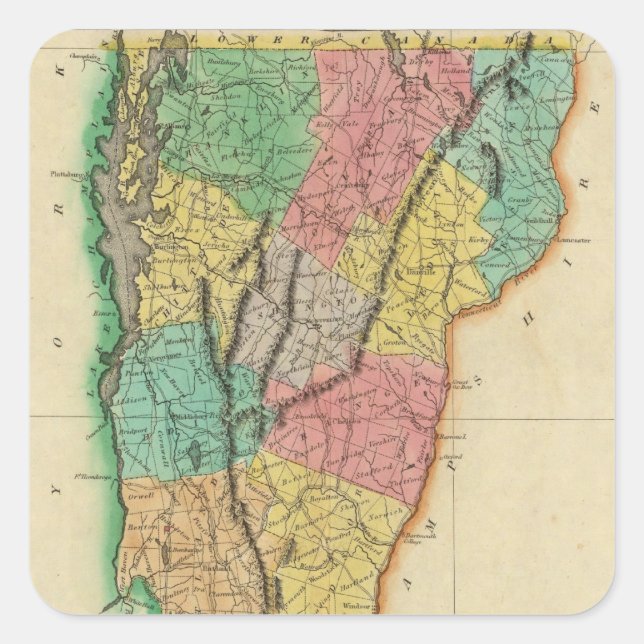 Map Of Vermont Square Sticker (Front)