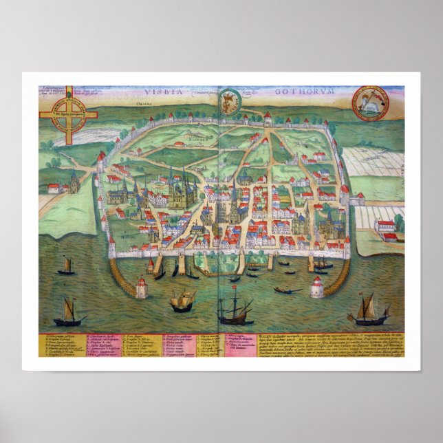Map of Visby, from 'Civitates Orbis Terrarum' by G Poster (Front)