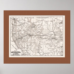 Map of W. States &Trans Pacific RR,1867- Br Mat Poster