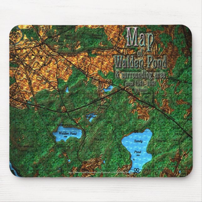 Map of Walden Pond & Surrounding Area Mouse Pad (Front)