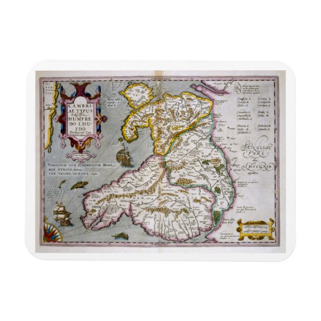 Map of Wales, published c.1630 (hand-coloured engr Magnet (Horizontal)