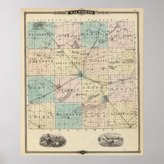 Map of Walworth County, State of Wisconsin Poster | Zazzle.com.au