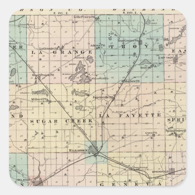 Map of Walworth County, State of Wisconsin Square Sticker (Front)