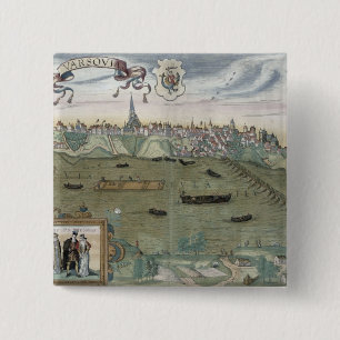 Map of Warsaw, from 'Civitates Orbis Terrarum' by 15 Cm Square Badge